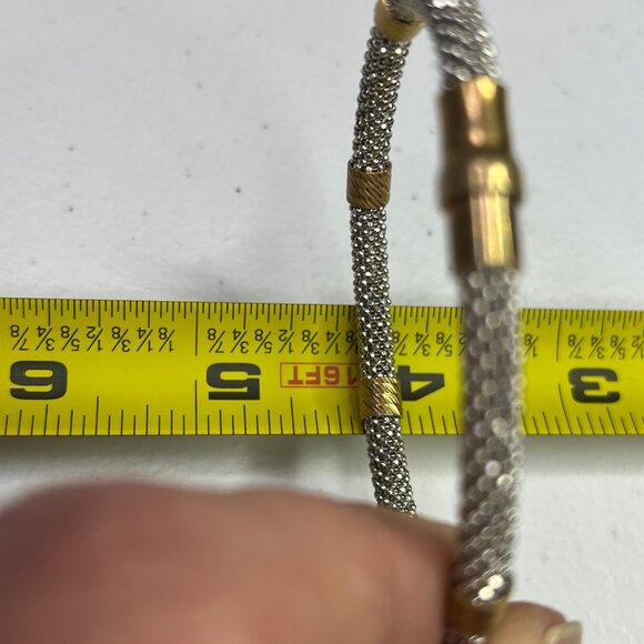 Sterling Silver & Gold-Tone Mesh Bracelet With Twist Accents 925 Italy - Picture 9 of 9